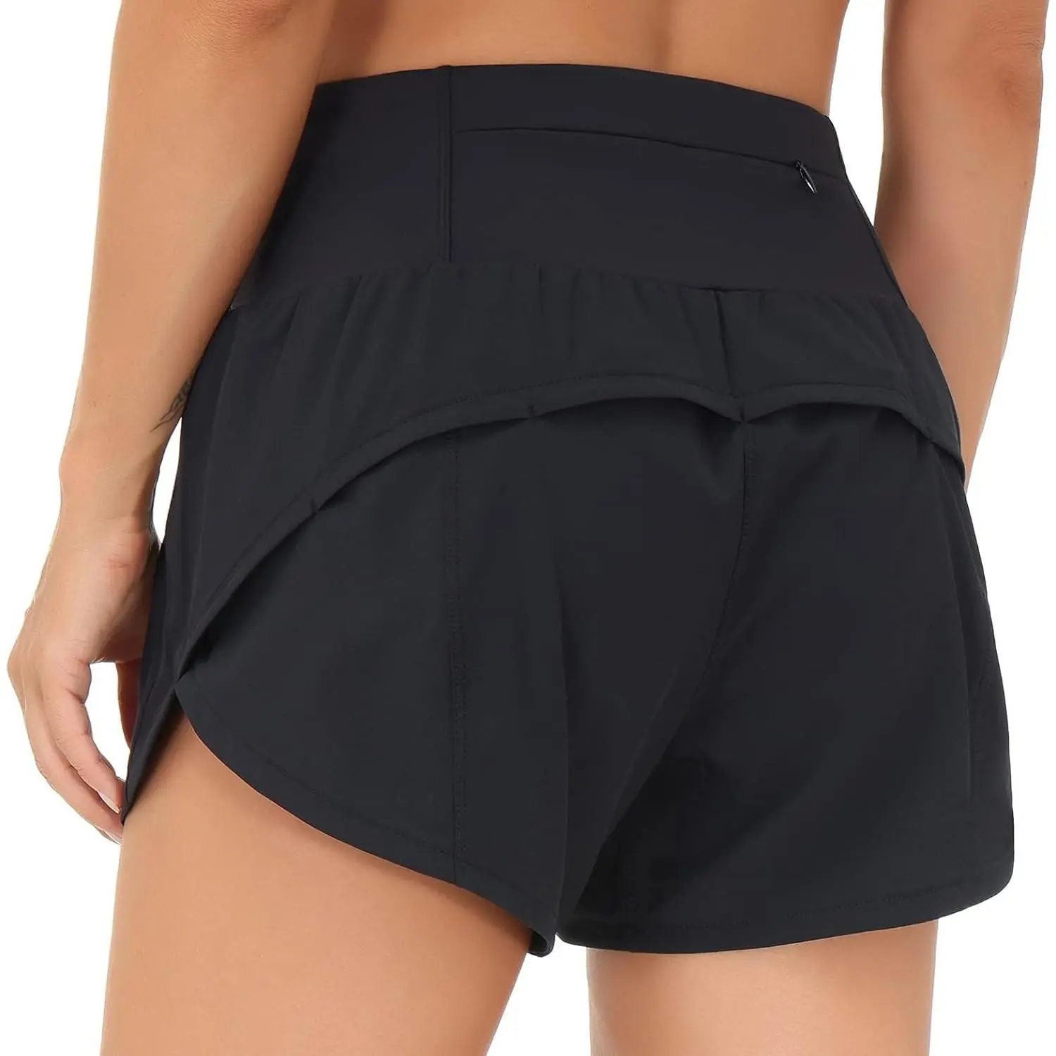 Women's High Waisted Quick Dry Running Shorts - Slim Fit, Built-in Mesh Lined, Back Zipper Pockets, Lightweight, Breathable, Side Slit