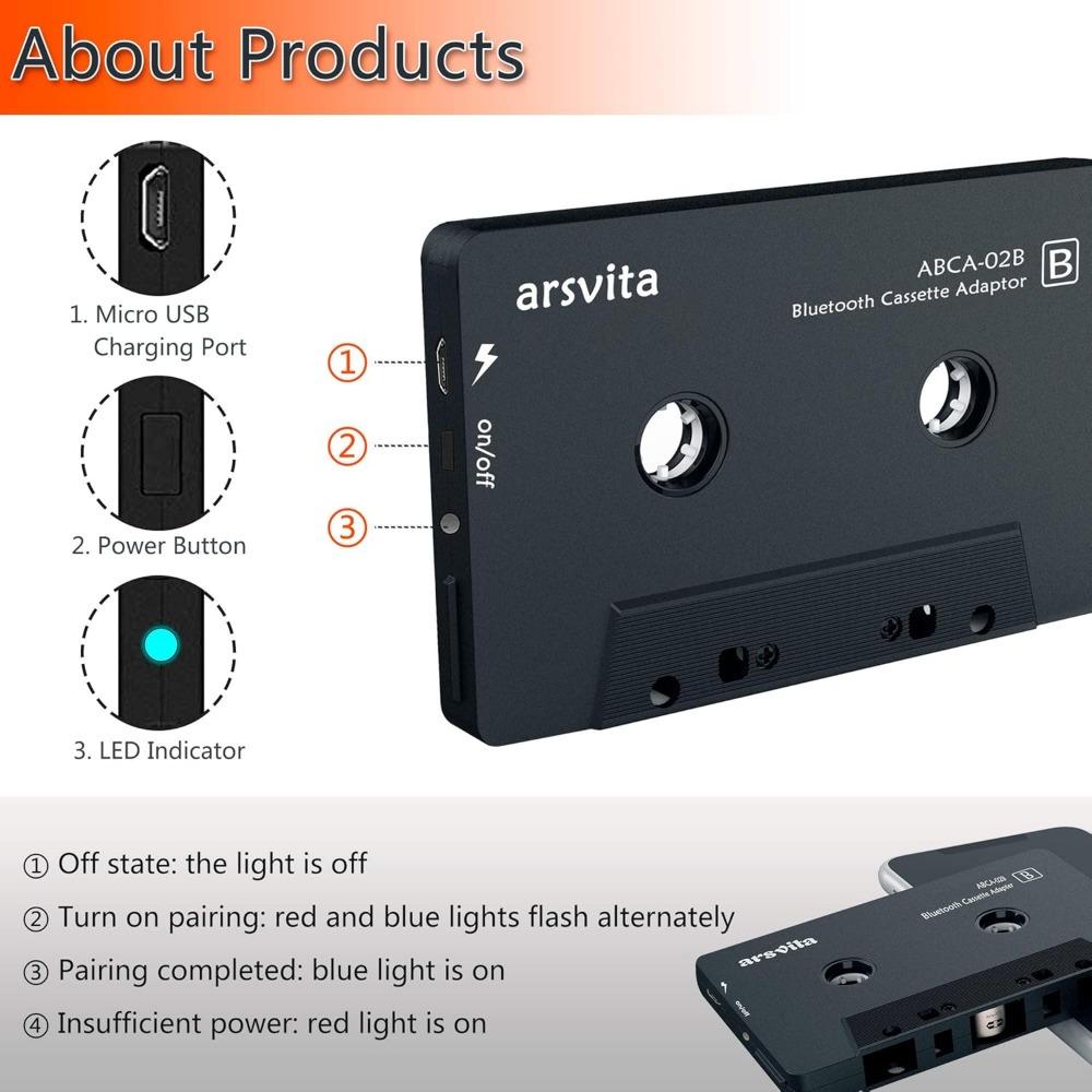 BASIC SUPPLY Car Audio Bluetooth Wireless Cassette Receiver, Tape Player Bluetooth 5.0 Cassette Aux Adapter, Black