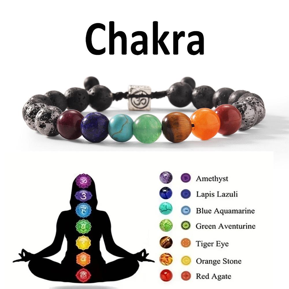 7 Chakras Natural Stone Beaded Bracelet for Women Men, Yoga Meditation Energy Balance Healing Crystal Lava Rock Diffuser Bracelet, Reiki Anxiety Relief Jewelry Gift