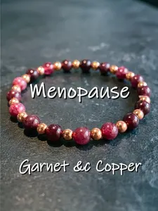 Menopause Support Wellness Beaded Bracelet, Gradient Berry-Tone Natural Garnet paired with Polished Copper Spacer Beads, Hormone Comfort Focus Spiritual Daily Wrist Accessory