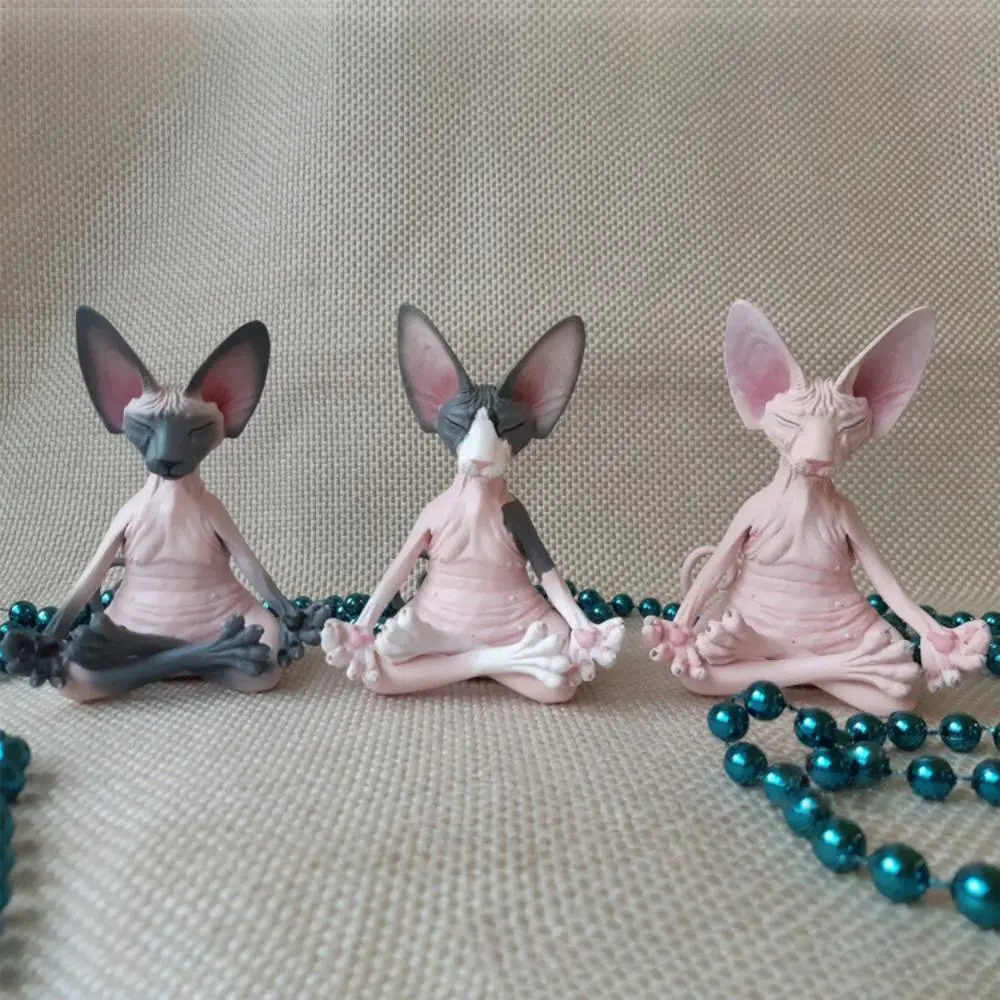 Resin Sphynx Cat Meditation Figurine, Zen Yoga Thinking Hairless Cat Statue, Whimsical Desktop Ornament for Home Office, Unique Collectible Decor Gift for Cat Lovers