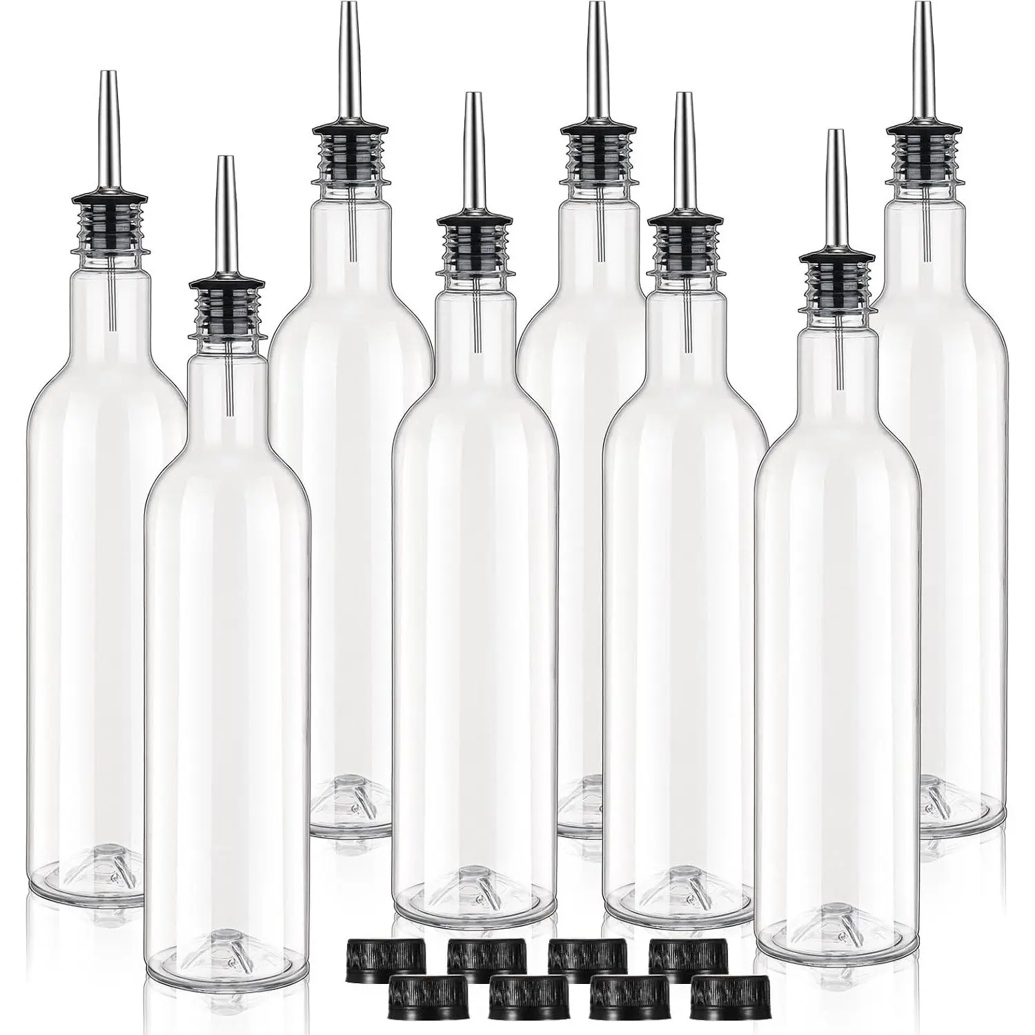 8 Pack 25 oz Syrup Bottle Plastic Long Neck Bottle with Stainless Steel Leakproof Tapered Spout Pourer and Cap Alcohol Juice Coffee Container for Home Bar Service Bartending Supplies