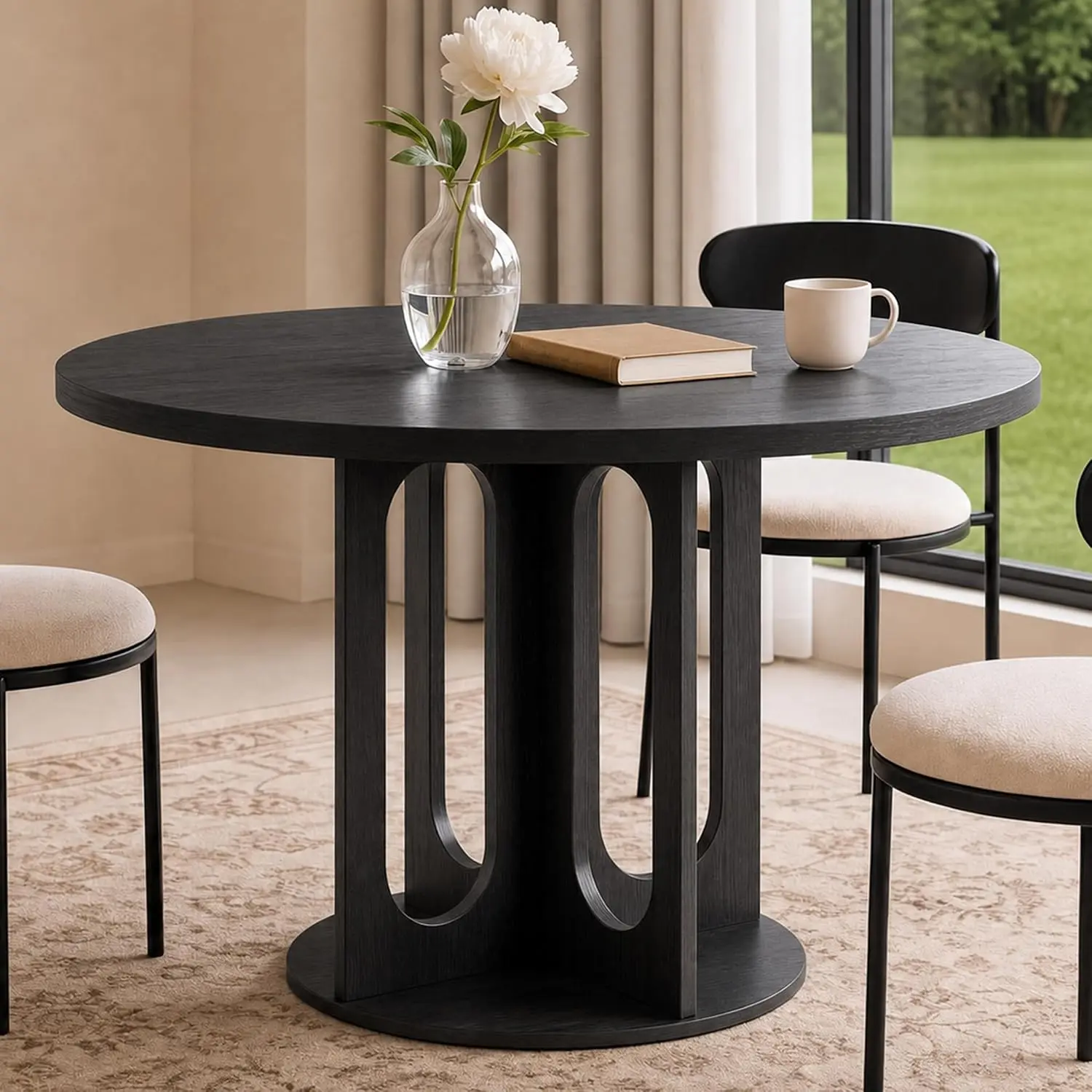 47" Round Dining Table for 4-6 People, Dining Table Set for 4 | Circle Kitchen Table with Cross Pedestal Base, 3 Color Circle Kitchen Breakfast Tables for Dining Room, Kitchen, Living Room