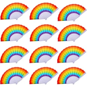 12 Pcs Rainbow Folding Fans Colorful Hand Held Fan, Rainbow Decoration, LGBT Pride Month Fans Hand Folding Fans for/Men (Rainbow, 12)