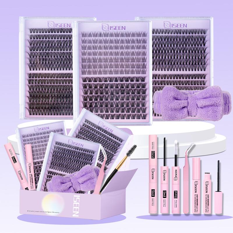 Mixed Volume D Curl False Eyelash Extension Kit, DIY Lash Extensions Set with Bond&Seal&Remove&Eyelash Tweezers&Brush, Beginner Friendly, DIY Lash Clusters, Eyelash Glue Extension