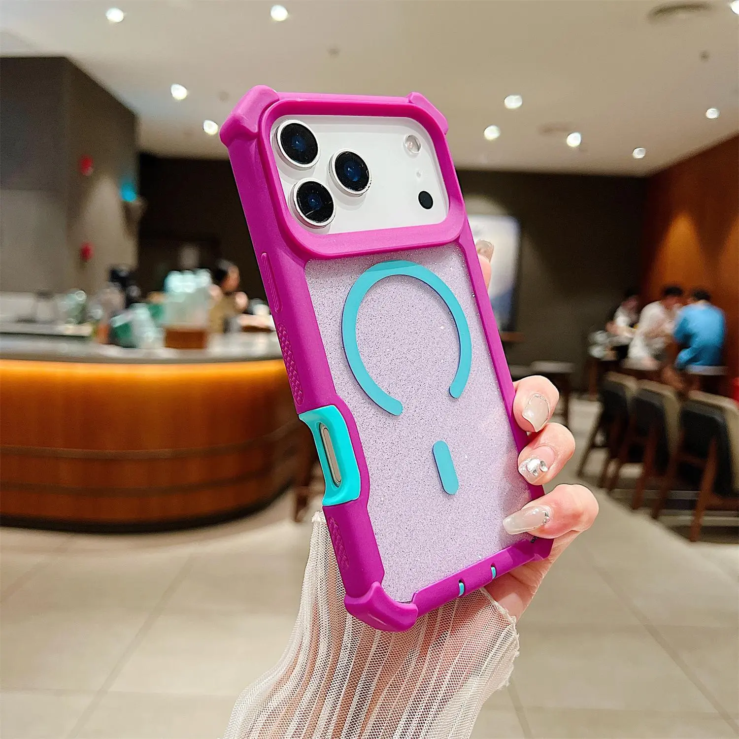 Shockproof Bumper Case for iPhone 17 Pro Max/15/14/13/12/11, Wireless Magnetic Casing, Shiny MagSafe Cellphone Case Shell Drop Protection, Sparkly Glitter Back, Crystal Corner High-Duty Cover for Women, TikTok Shop Back to School, Accessories