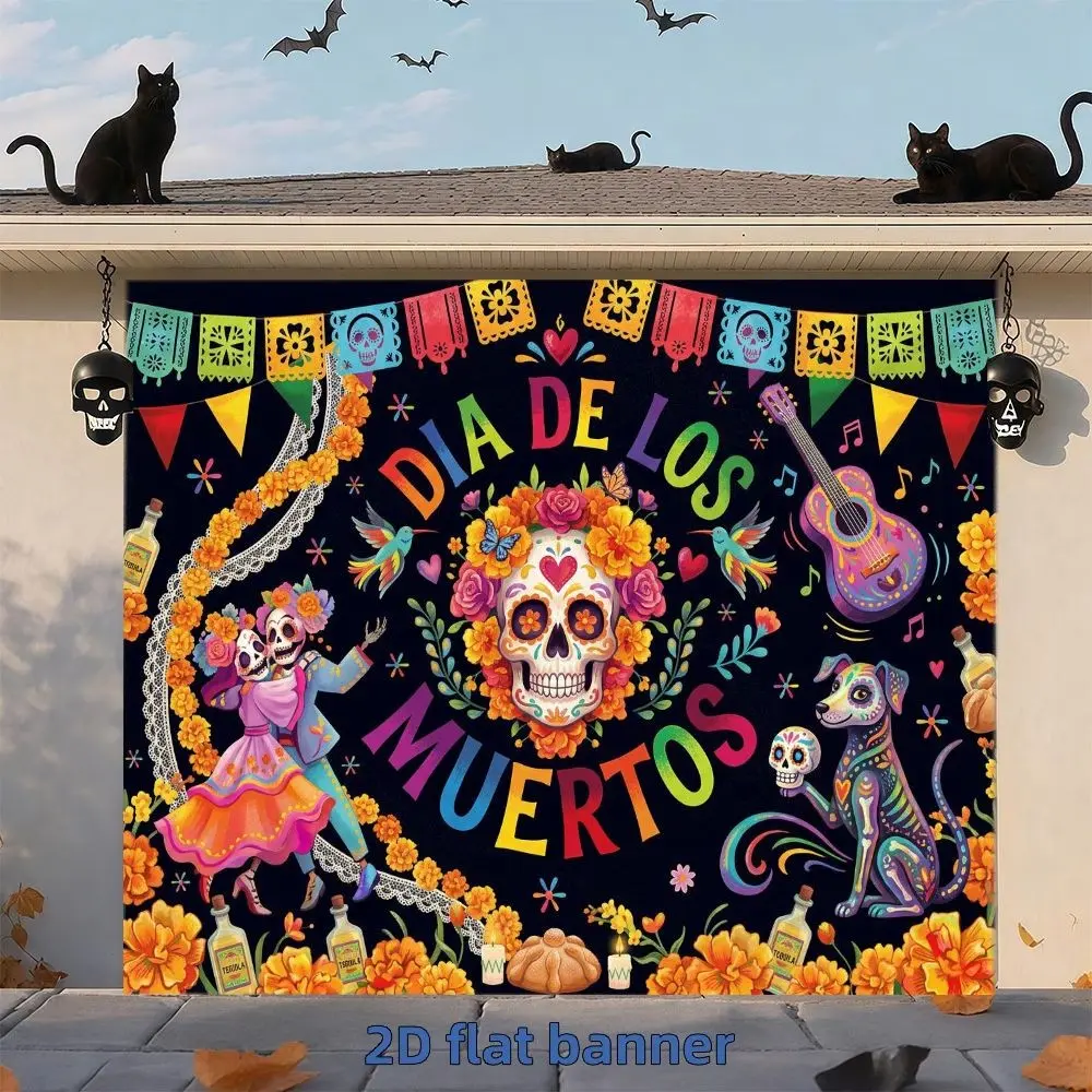 2D Flat Banner, Mexican Party Banners 1pc Day Of The Dead Colorful Letter Marigold Candle Decor Backdrop, For Exhibition Hall, Event Venue, For Holiday Celebration, Photo Backdrop, Festival Tapestry, Polyester Material