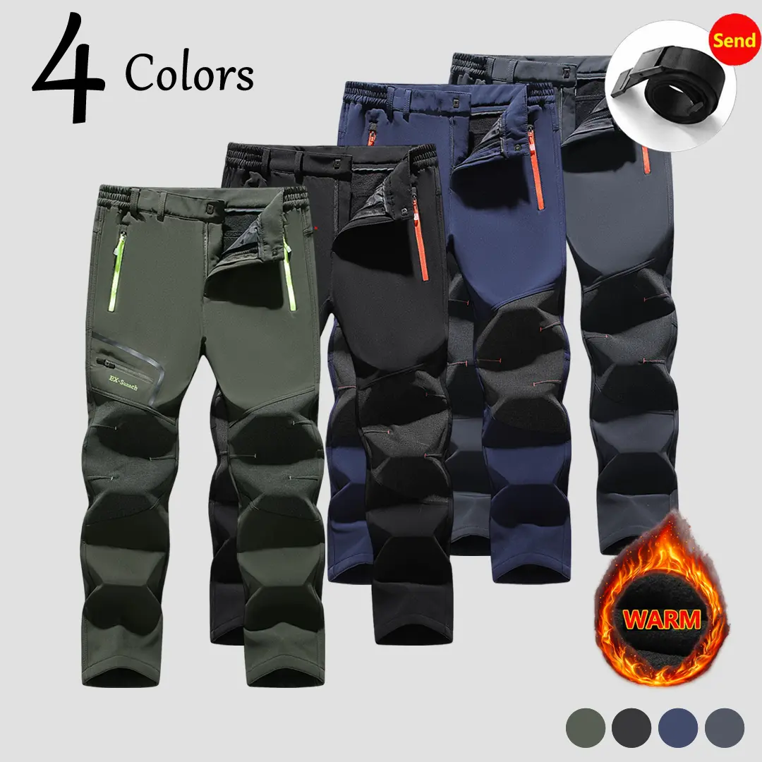 Men Thick Thermal Cargo Pants, Fleece Lined Warm Outdoor Work Trousers, Waterproof Multi Pockets Hiking Pants, Soft Inner Fleece, Elastic Waist, Cold Weather Casual Pants, Bonus Belt Included, Ideal for Winter Work Hiking Daily Wear