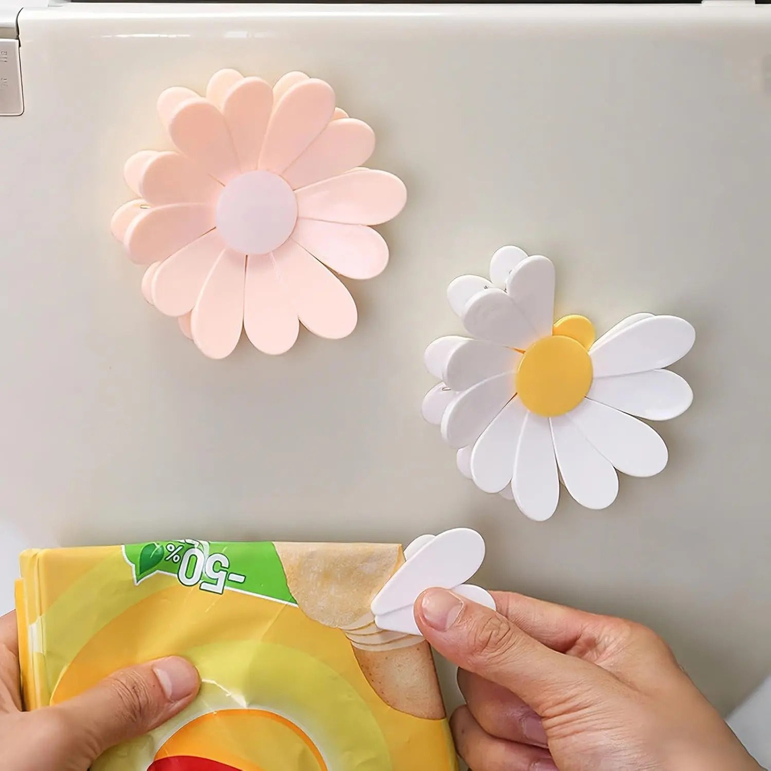 Creative Daisy Chip Clips, Magnetic Bag Clips, Cute Decorative Fridge Magnets, Magnetic Clip for Bread, Snack and Food Bags, Kitchen Organizer Accessories, Home Decor