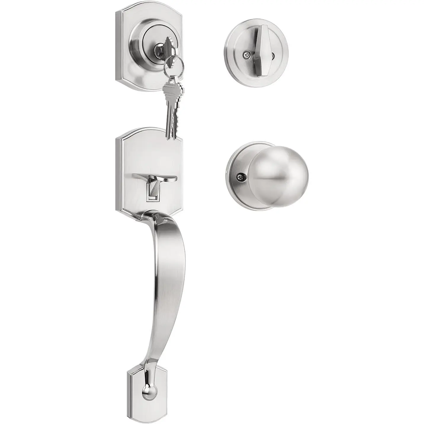 Camelot Trim Lower Half Entry Handleset and Deadbolt Set Satin Nickel, Upgated Entry Door Handle with Door Knob for  Keypad, Sliver Front Door Lock Set