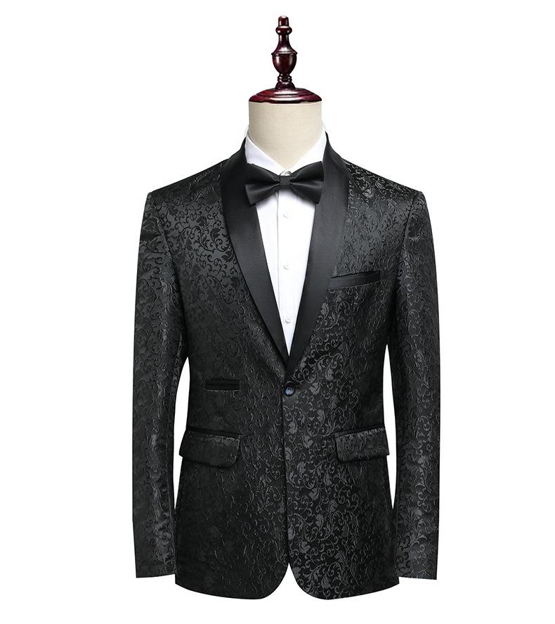 Men's Slim Fit Jacquard Shawl Lapel Suit  Korean Style Business Formal Blazer, Center Vent, Four Seasons Wear