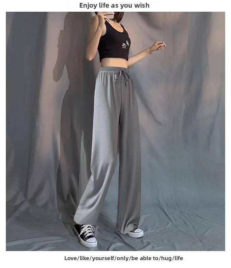 Women's Summer Ice Silk Wide Leg Pants High Waist Loose Fit Straight Leg Trousers Korean Style Breathable Casual Pants for Students 2026 New Arrival