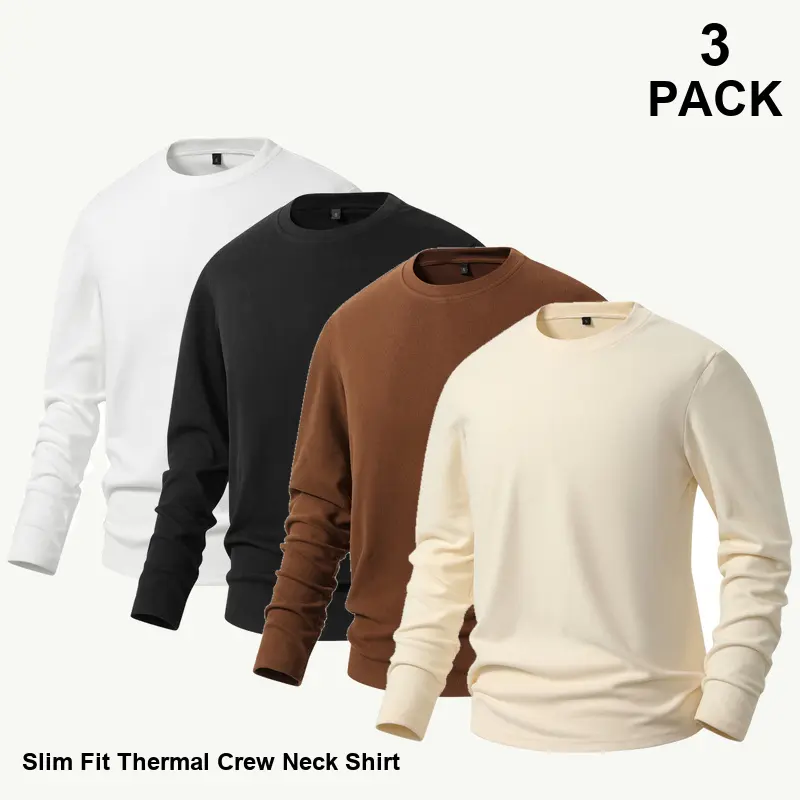 3-Pack Same Solid Color Men's Crewneck Long Sleeve Sweatshirts, Relaxed Everyday Layering, Ribbed Finish, Casual Streetwear Multipack for Work Travel and Daily Outfits - W-16 Option 1