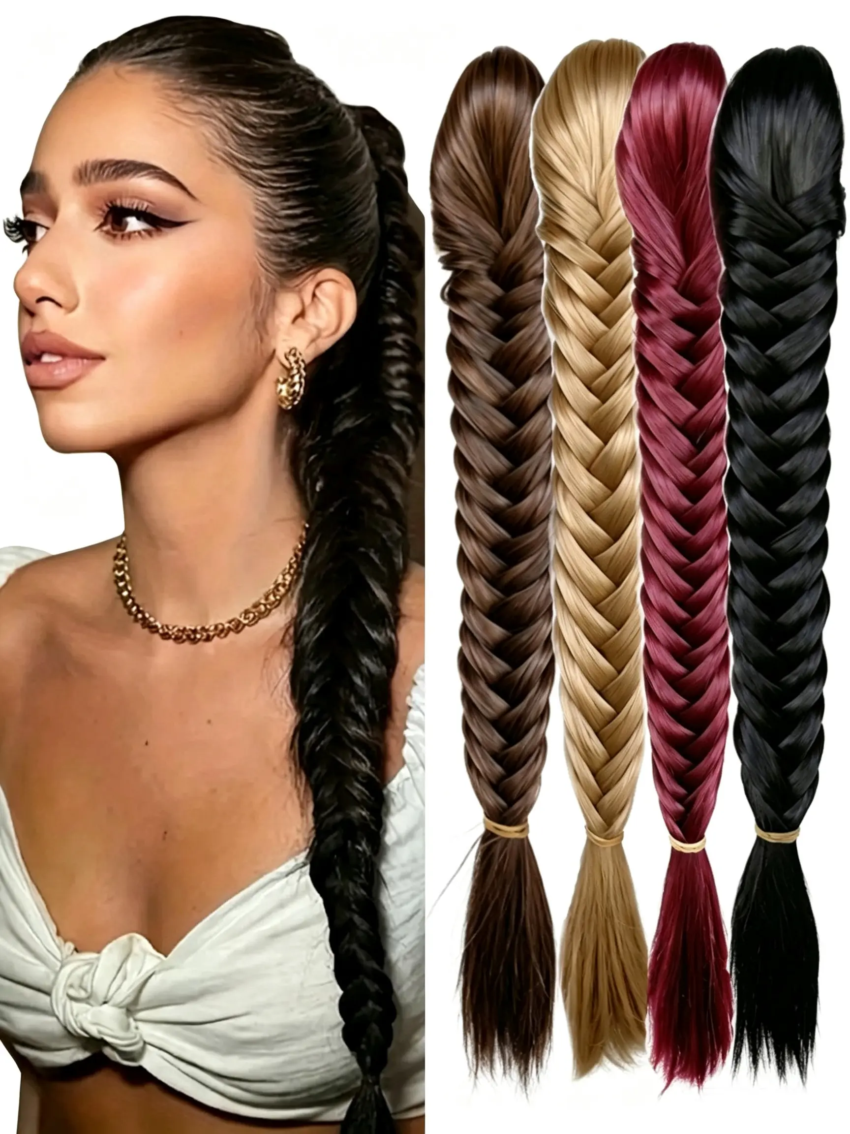 Long Braided Ponytail Wig, Claw Clip Straight Hair Wig, Fishtail Braided Wig Ponytail, Synthetic Fiber Material, Easy to Wear, Suitable for Women'S Daily Hair Volume Increase And Hairstyle Extension Needs, Christmas Party Gatherings Daily Dress Up