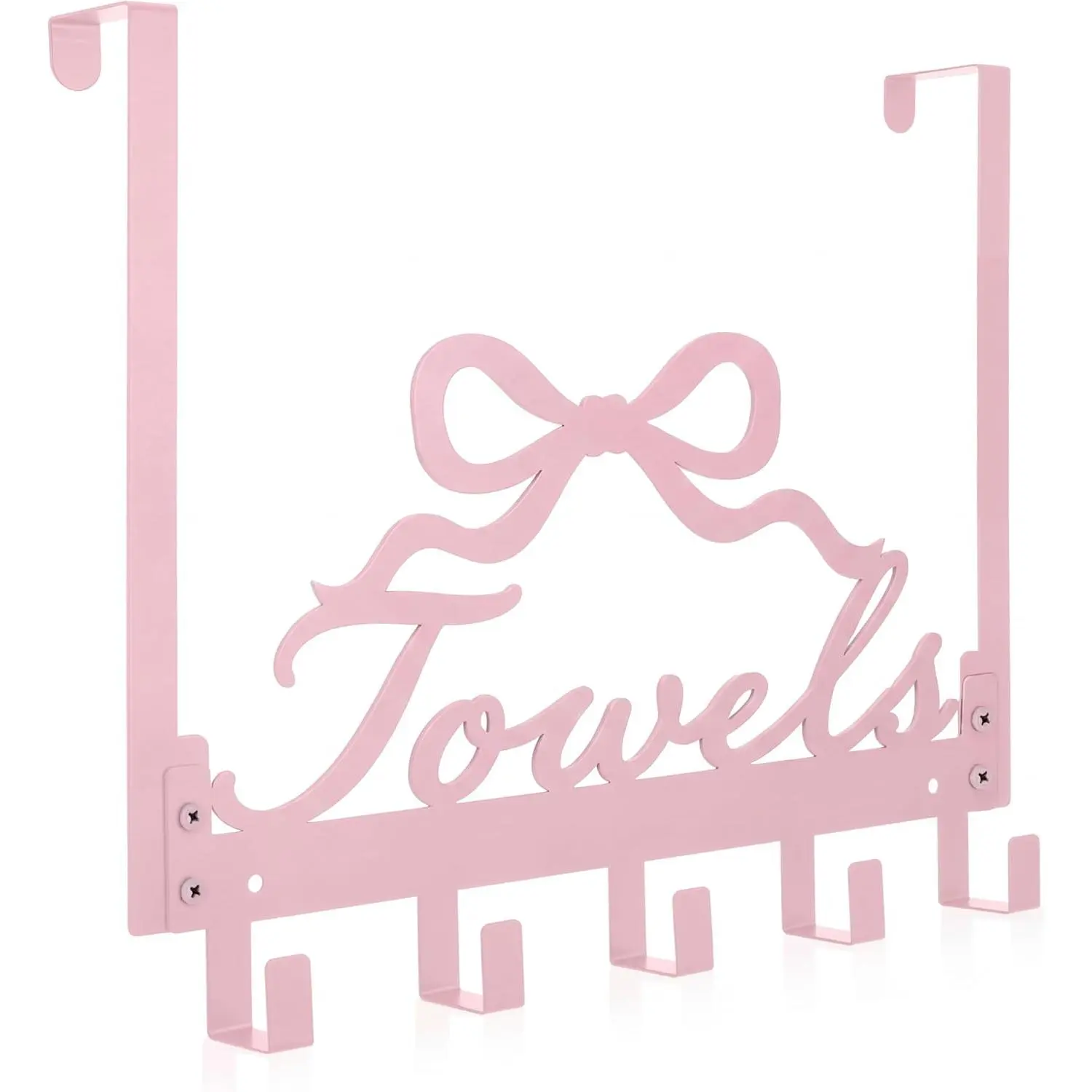 Sweet Pink Bow Over-the-Door Heavy-Duty Hooks Set, Compact 5-Hook Organizer for Bedroom & Bathroom, Home Decor Shelves-Compatible Everyday Hanger for Towels, Coats, Bow Shape