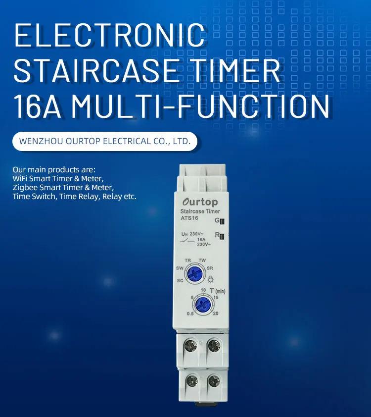 ATS16 Electronic Staircase Timer Ourtop 16A Multi-function time setting from 30 seconds to 20 minutes