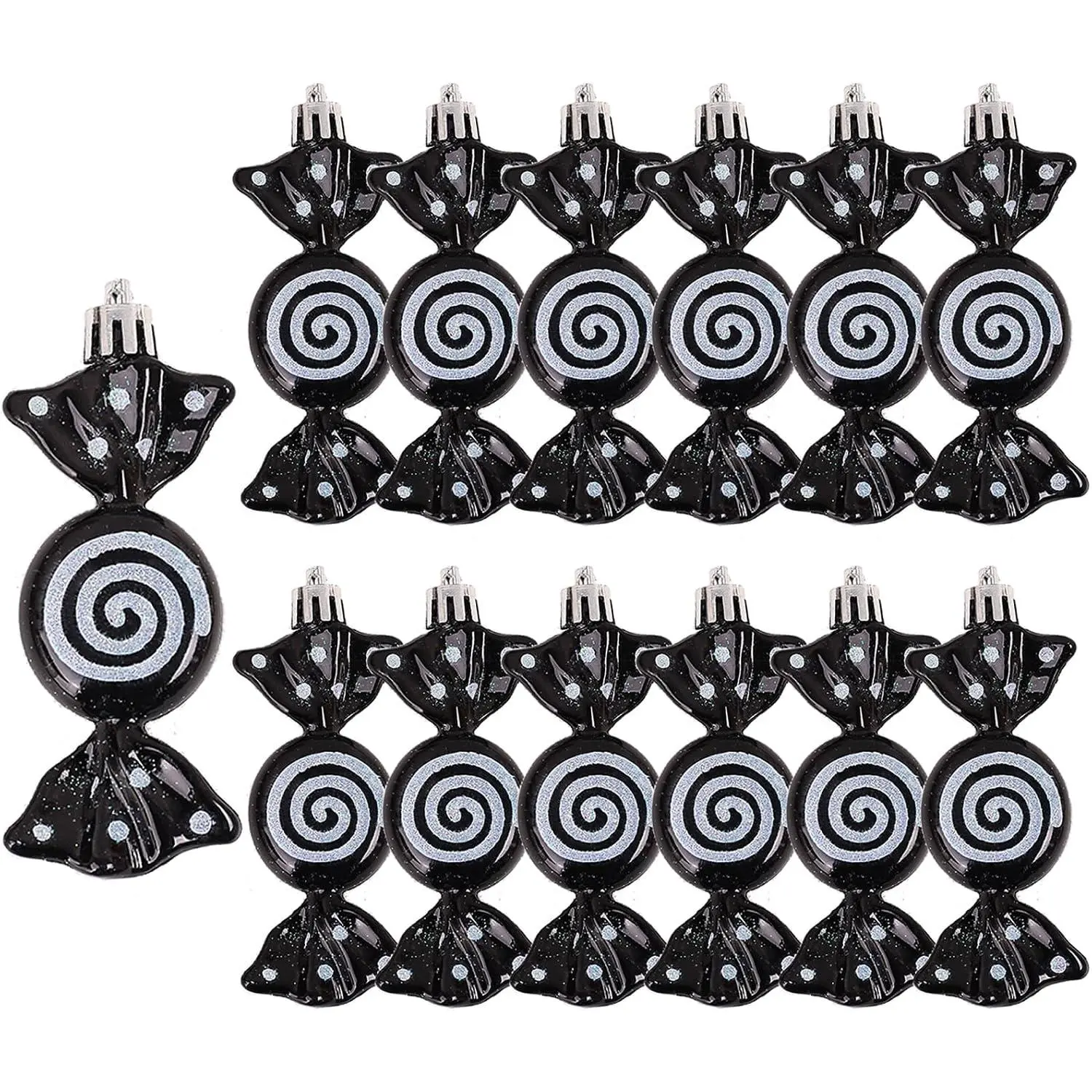 12 count Black Christmas Candy Ornament Set  Candy Cane Ornaments Christmas Tree Ornaments for Xmas Party Decorations (Black)