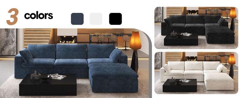 ARCH 78.74" L Shaped Modern Sofa Modular Sectional Cloud Couch with Ottoman,Upholstered Couches with Plush Corduroy Fabric for Living Room Furniture,Bedroom and Apartment,No Assembly Required,Blue