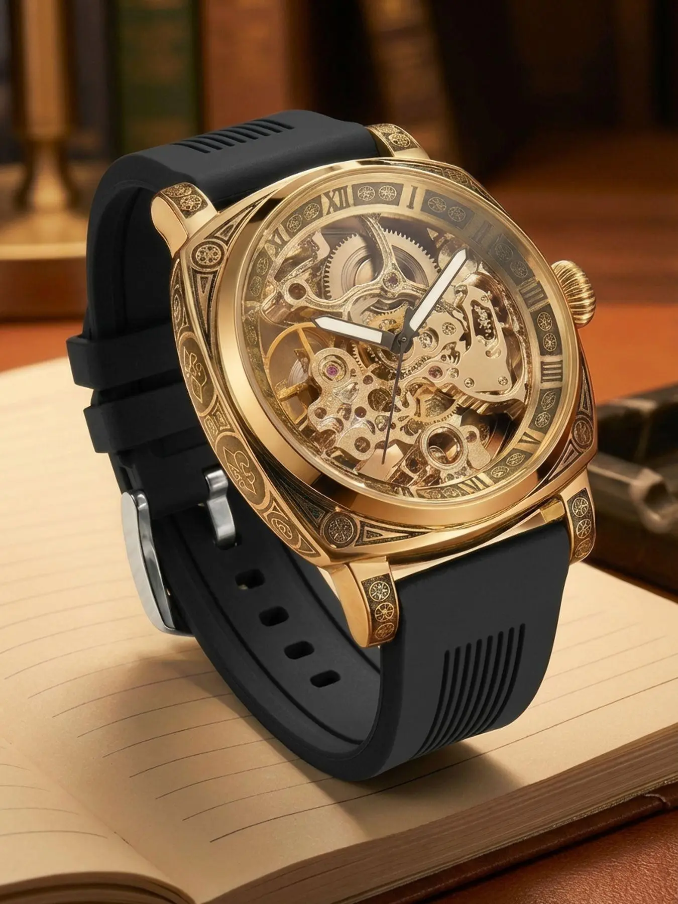 Men's Vintage Business Hollow Out Dial Mechanical Wrist Watch, Analog Wristwatches, Fashion Watch for Party, Daily Clothing Decor, Trendy All-match & Exquisite Watch for Gift with Box, Fashionable Wristwatch