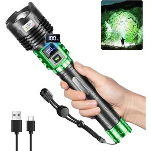 Rechargeable LED Flashlights High Lumens, Super Bright 90000LM Rechargeable Flashlight with LCD Display, 5 Modes &   10000mAh 30H Flashlight for Camping  Green