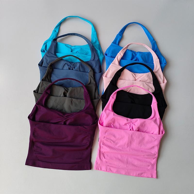 Neck Halter Shockproof Sport Longline Strappy Top Halterneck Vest Gym Support Yoga Gym Workout Seamless  Fitness Sport Bra