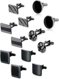 6 Pairs Cufflinks Classic Striped Disc Square Spherical Knot CZ Rectangle Cylindrical Cufflinks Set for Men
