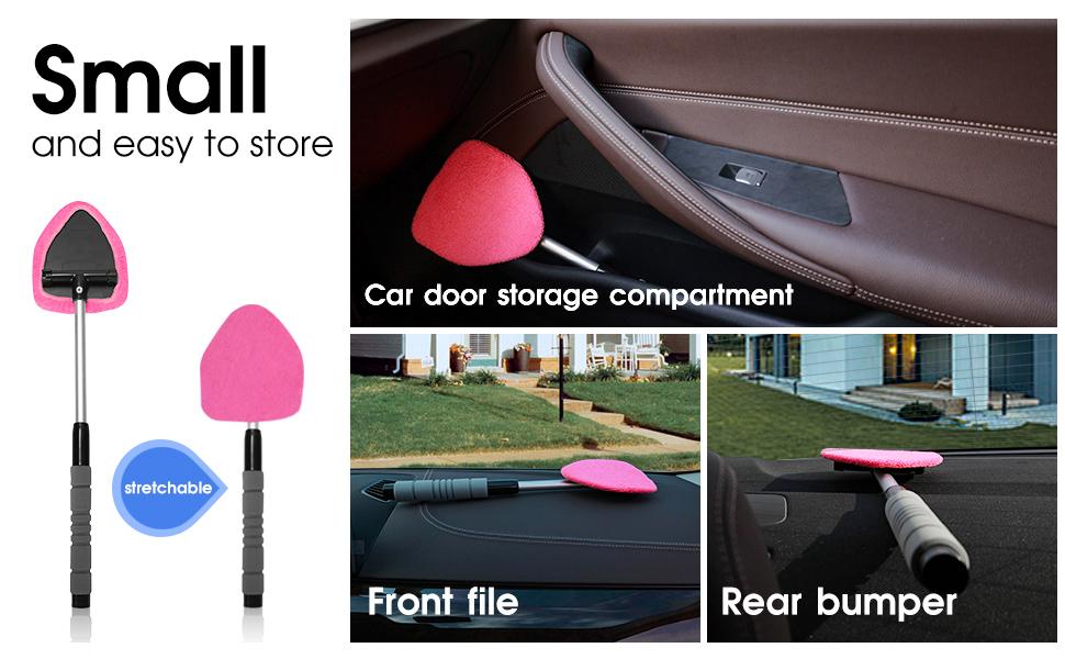 Windshield Cleaner Tool – Car Interior Window Cleaning Kit with Extendable Handle & 4 Microfiber Pads, Auto Wiper Inside Windshield Brush for Car & Home Windows