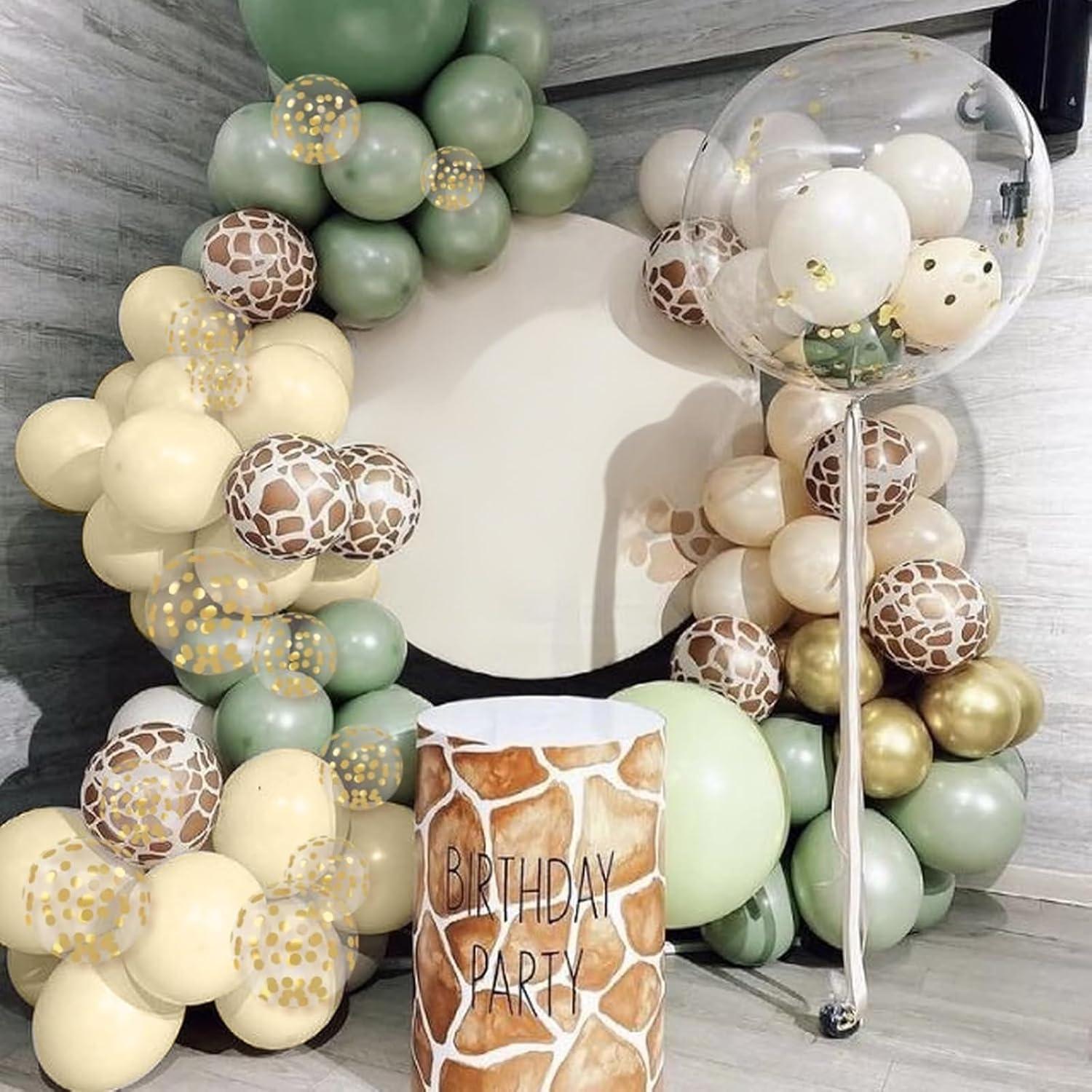 35pcs/set 12 inch Sage Green Deer Print Confetti Balloon Set Zoo Jungle Dinosaur Theme Birthday Wedding Graduation Decorations