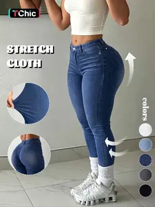 GILIPUR Women's Light Blue Vertical Pinstripe High Waist Skinny Jeans, High Stretch Butt Lifting Slim Fit Cropped Denim Pants with Classic Pockets, Y2K Casual Streetwear Daily Gym Night Out Outfits for Women TChic