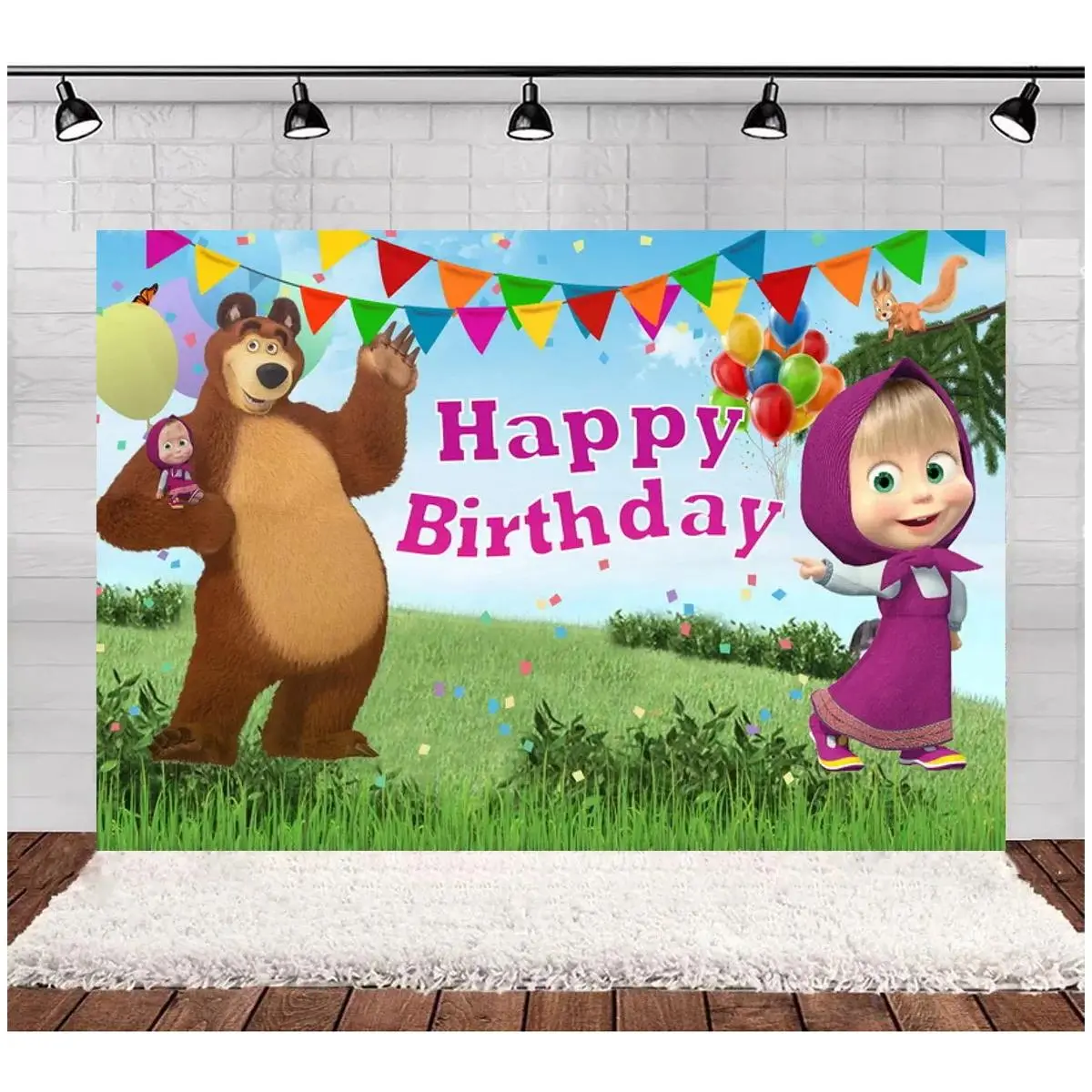 Girls' Classic Polyester Girl and Bear Print Tapestry - Lightweight Decorative Family Home Decor, Wall Hanging Banner for Father's Day Celebrations, Gift-Worthy Indoor/Outdoor Photo Backdrop