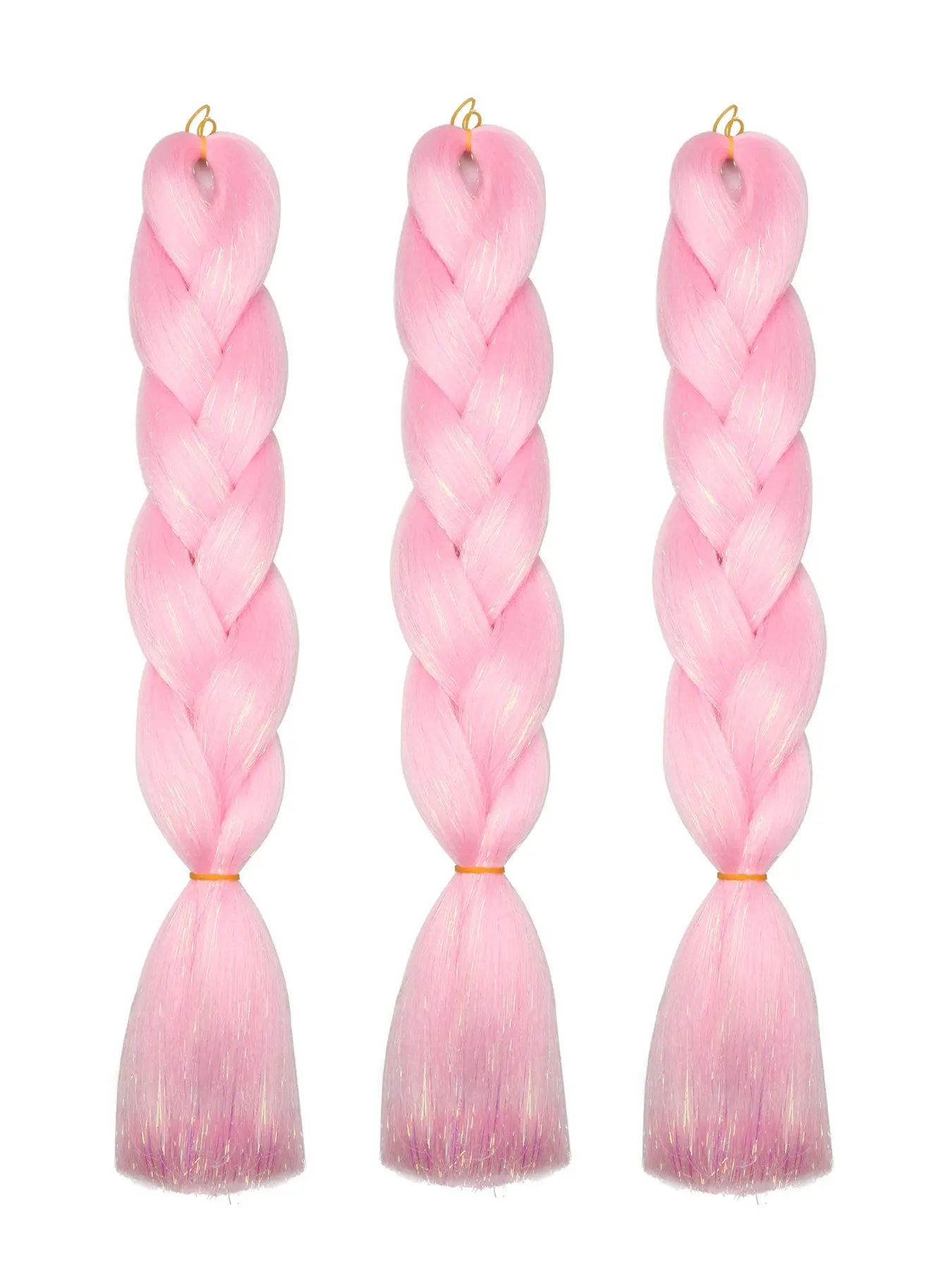 3 Packs Colorful Glitter Luminous Braiding Hair, 24 Inch Heat Resistant Synthetic Crochet Hair Extensions, Pink Multi-Color for Box Braids Daily Vacation Halloween Christmas Carnival