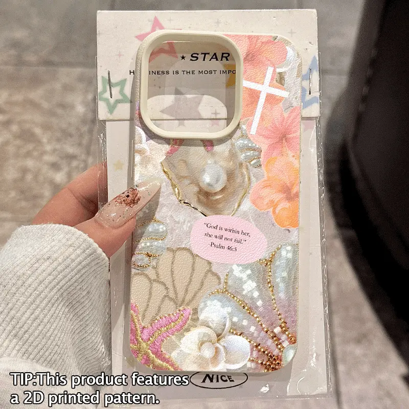 1-Piece Pearl Mother-of-Pearl Pink Starfish Collage Art: Gold-Trimmed Pearls and Overlapping Peach-Pink Hibiscus Patterns with Lychee Texture Shock-Resistant TPU Phone Case for iPhone 17/17 Air/17 Pro/17 Pro Max/iPhone 16/16 Plus/16 Pro/16 Pro Max