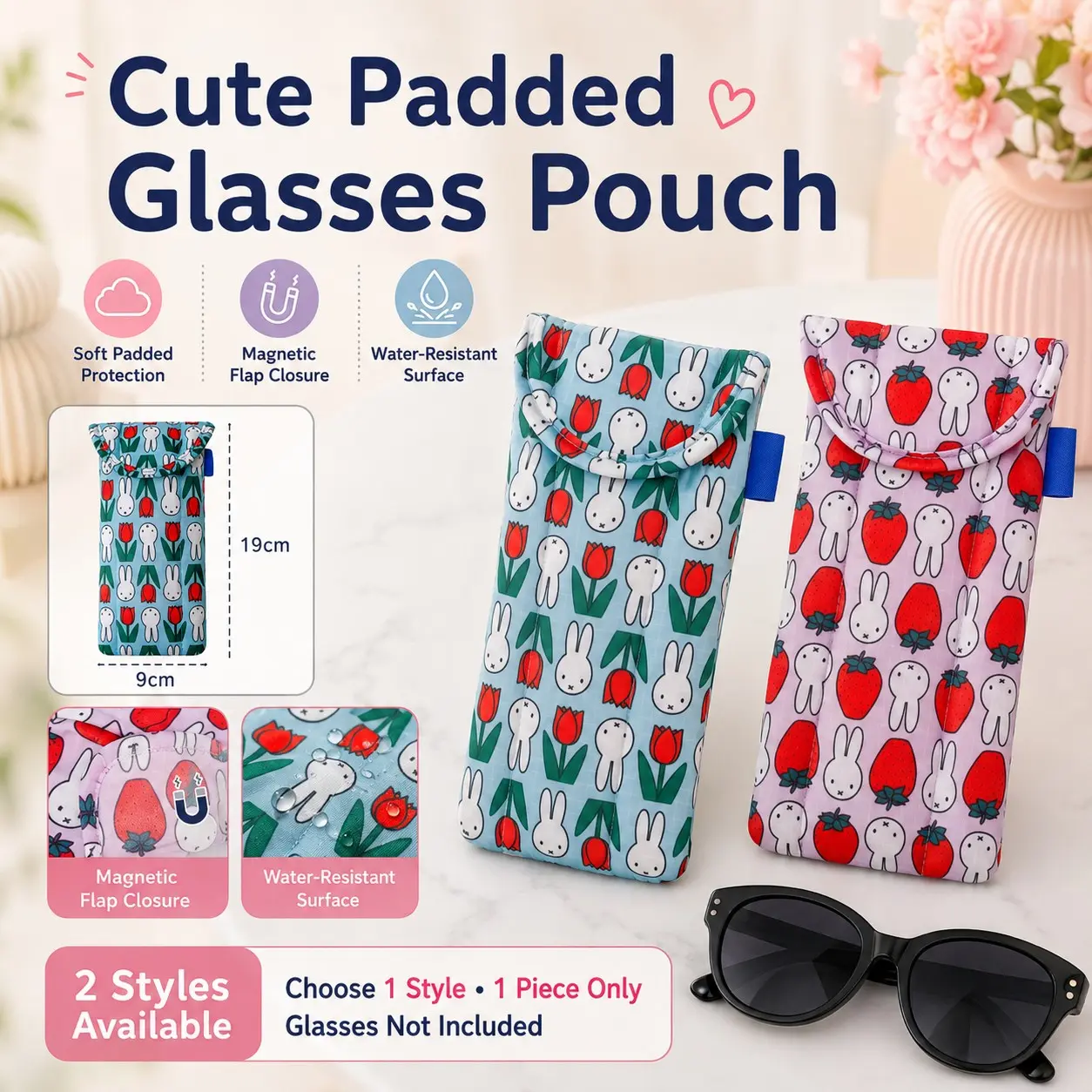 Cute Cartoon Pattern Thick Eyewear Bag, Waterproof Sunglasses Case, Magnetic Flip Cover, Soft Protective Lens Pouch, Daily Use, Glasses Storage