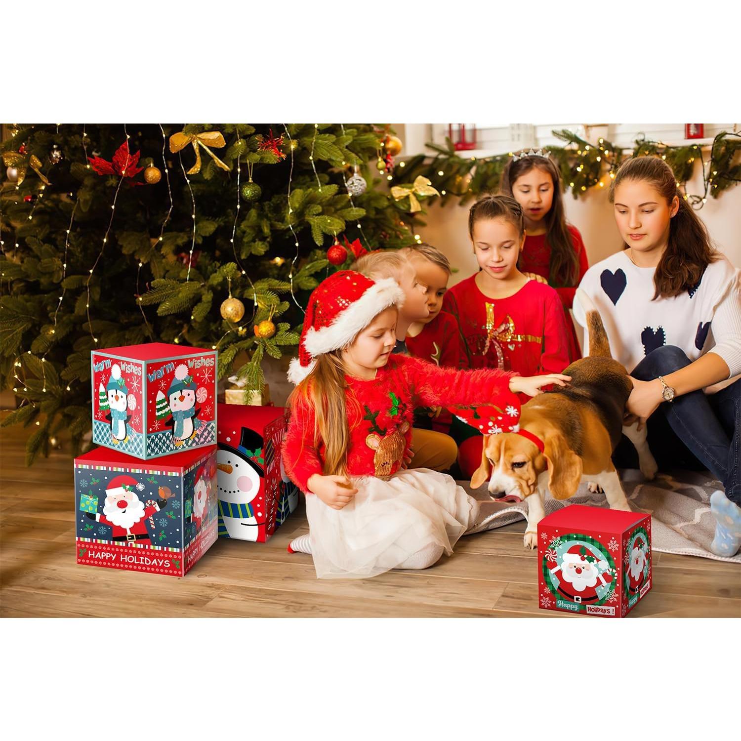 Christmas Box with Lid - 4-Pack Stackable Square Decorative Box Set Assortment - Red Christmas Box with Lid - 4-Pack Stackable Square Decorative Box Set Assortment - Red