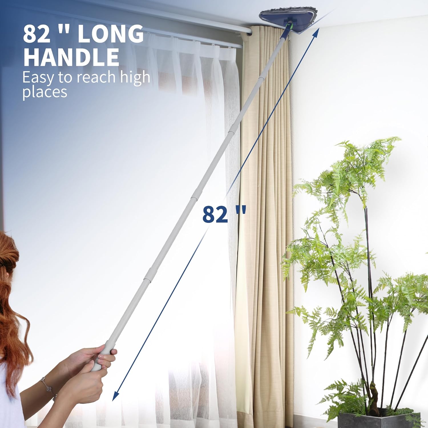 Wall Cleaner Mop with 82 Inches Long Handle, Baseboard Cleaner Tool Duster with , Ceiling Cleaning Tool with 6 Replacement Pads for Painted Walls, Window, Floor - Blue