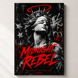 Midnight Rebel Black Red Canvas Poster, Urban Angel Statue Wall Art, Edgy Quote Print for Teen Bedroom, Office, Living Room, Modern Aesthetic Home Decor Gift,wall decor,poster.