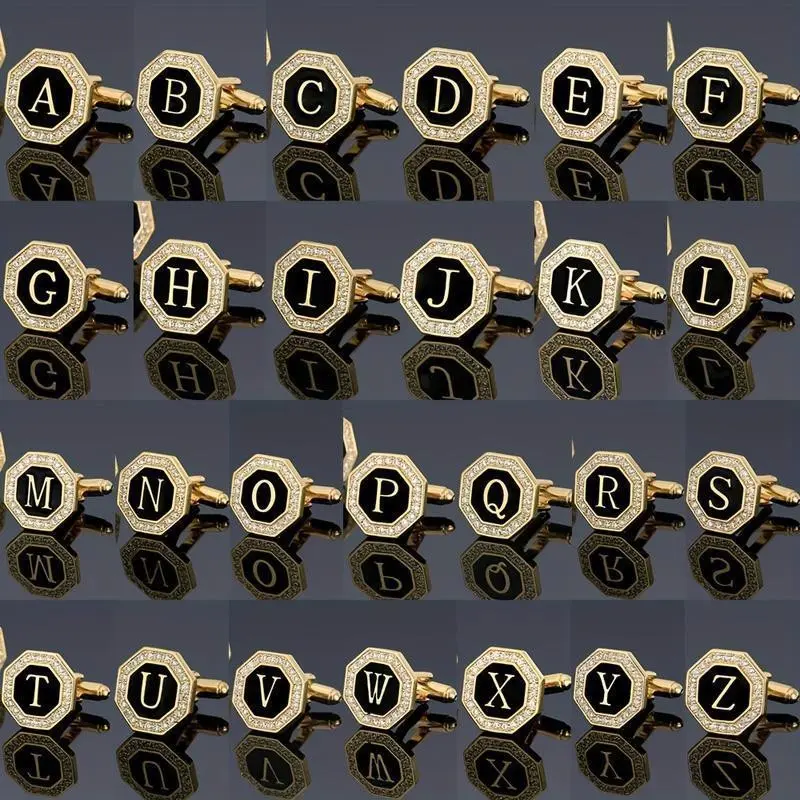 A Pair Of Fashionable 26 Capital Letter Cufflinks with All Copper Material Inlaid with Synthetic Cufflinks for Men's Shirts, Shirt Buttons for Attending Conferences And Weddings, Suit Accessories As A Gift for Boyfriends And Groomsmen