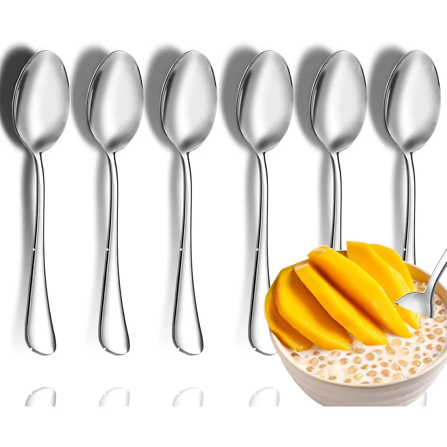 Teaspoon Set,6  6.7" Spoons Silverware,   Grade 18/10 Stainless Steel  Spoons, Metal Dessert Spoon, Durable Kitchen Spoon Set, Mirror Finish & Dishwasher Safe