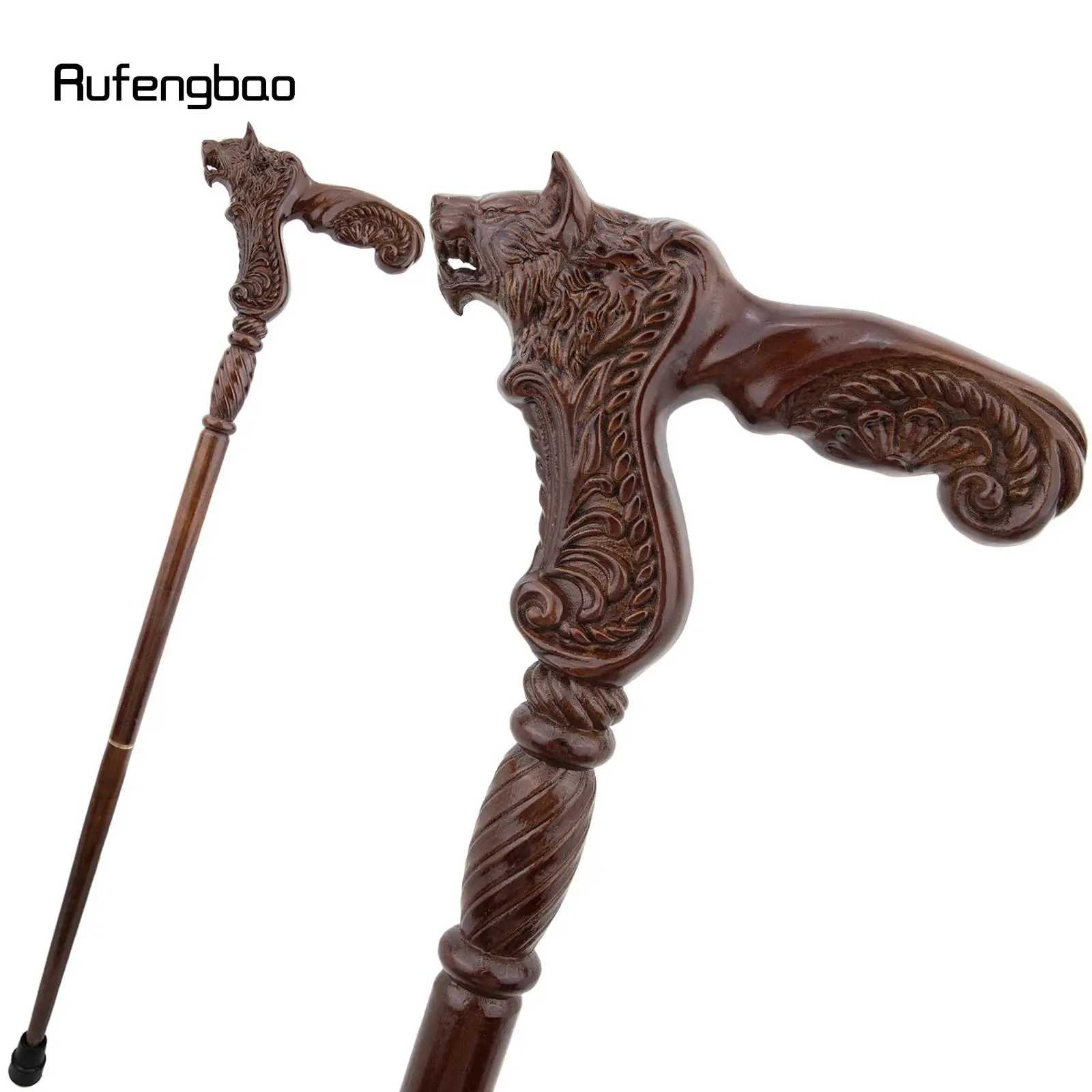Bite Wolf Brown Wooden Fashion Walking Stick Decorative Vampire Cospaly Party Wood Walking Cane Halloween Mace Wand Crosier 93cm