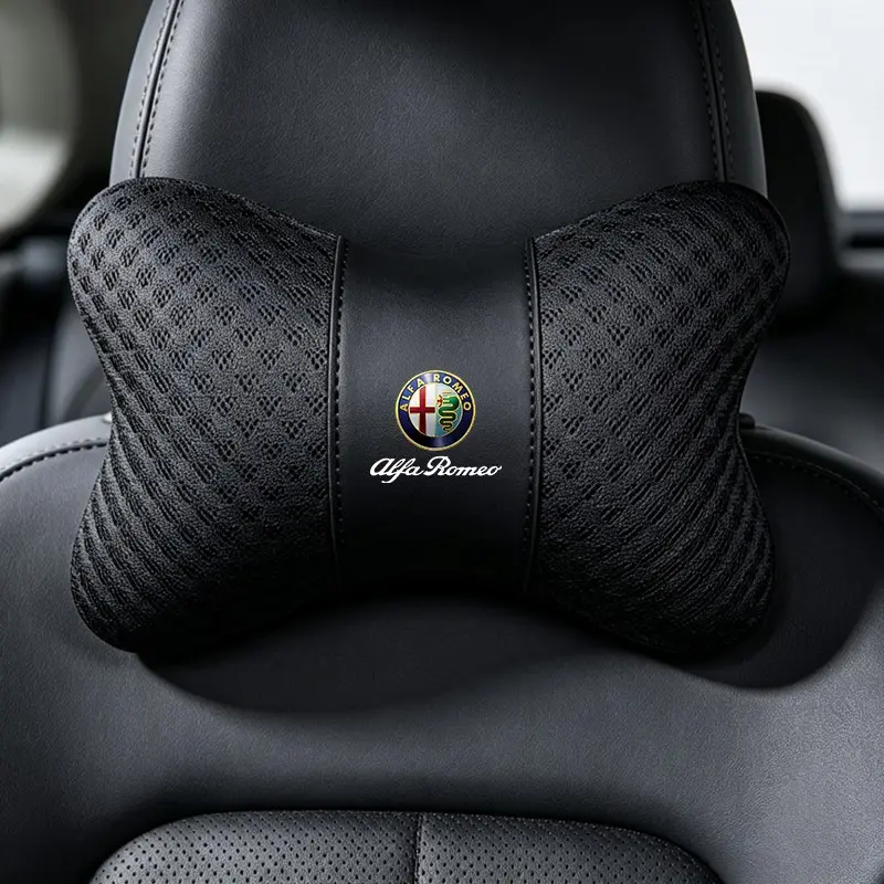 1PC Summer Ice Silk Automotive Car Seat Neck Pillow Headrest Rest Support Cushion Pad Accessories For Alfa Romeo Giulia Stelvio Junior Tonale 33 Stradale 4C Giu