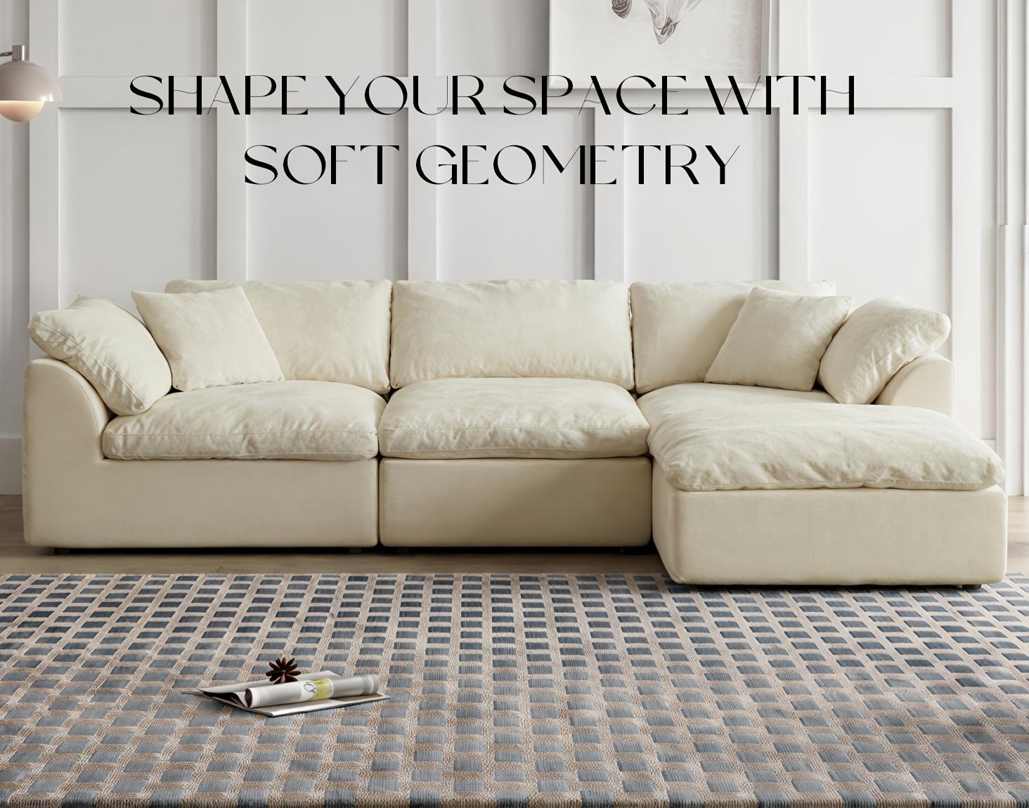 [1/2 Packages]Cloud Sofa: Freely Combinable Modular L-shaped Sofa with No-frame Compression Design. Includes Ottoman. Made of Skin-friendly Chenille Fabric. Features Armrests and Can Be Converted into a Sofa Bed. No Assembly Required