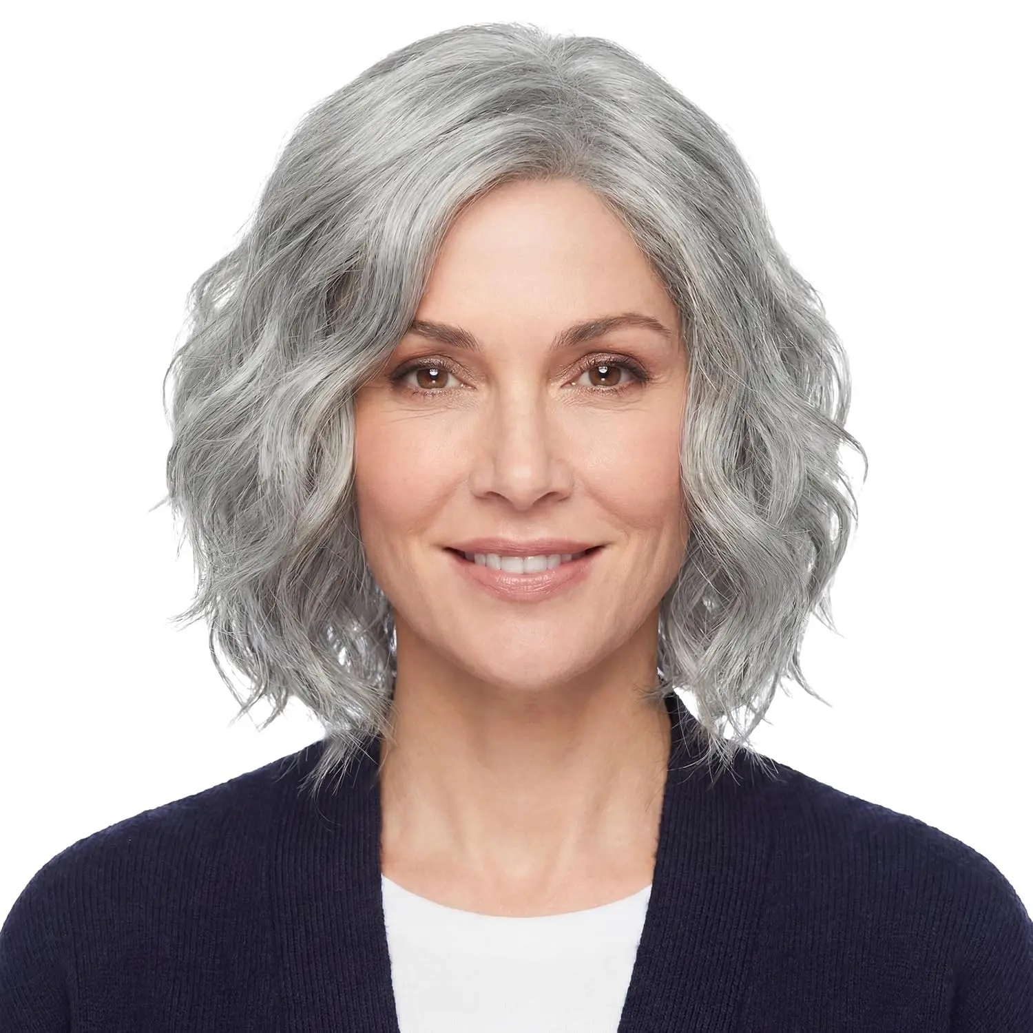 Old Lady Gray Wig Silver Grey Grandma Short Wavy Hair Women's Granny Costume Wig, Salt and Pepper Curly Wig for Witch and Themed Party Looks(Gift)