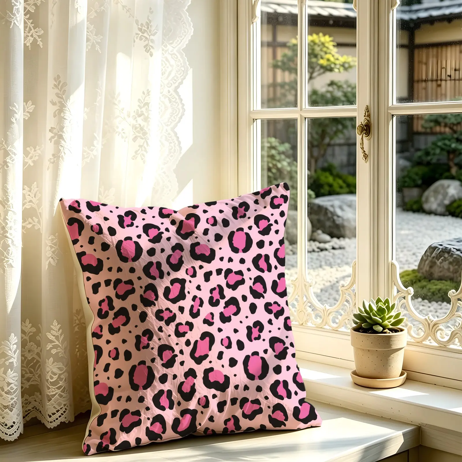 Vintage Leopard Print Throw Pillow, Soft Plush Accent Cushion Includes Pillow Core, Digital Print Decorative Cushion for Sofa Bedroom Couch Balcony Home Decor, Stylish Animal Pattern Square Decor Pillow for Holiday Housewarming Gift
