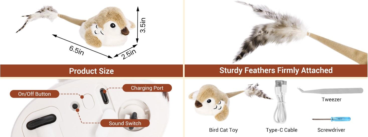 Interactive Bird Cat Toy| Chirping Moving Toy with Wagging Tail for Indoor Cats