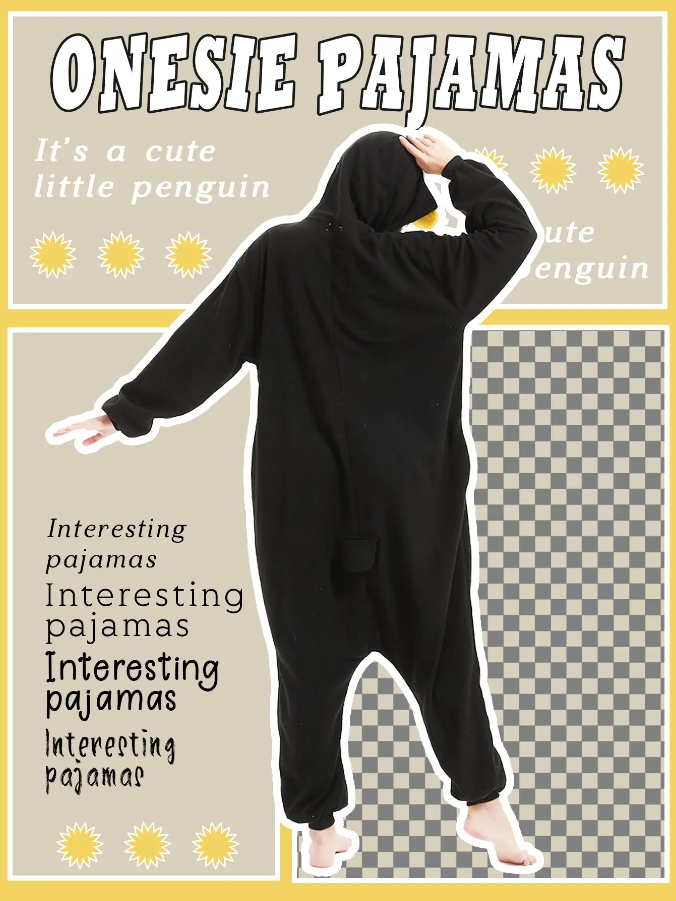 Neutral Penguin Onesie Sleepwear, Hooded Cartoon Full-Body Pajamas, Fall Winter Christmas Halloween Animal Costume