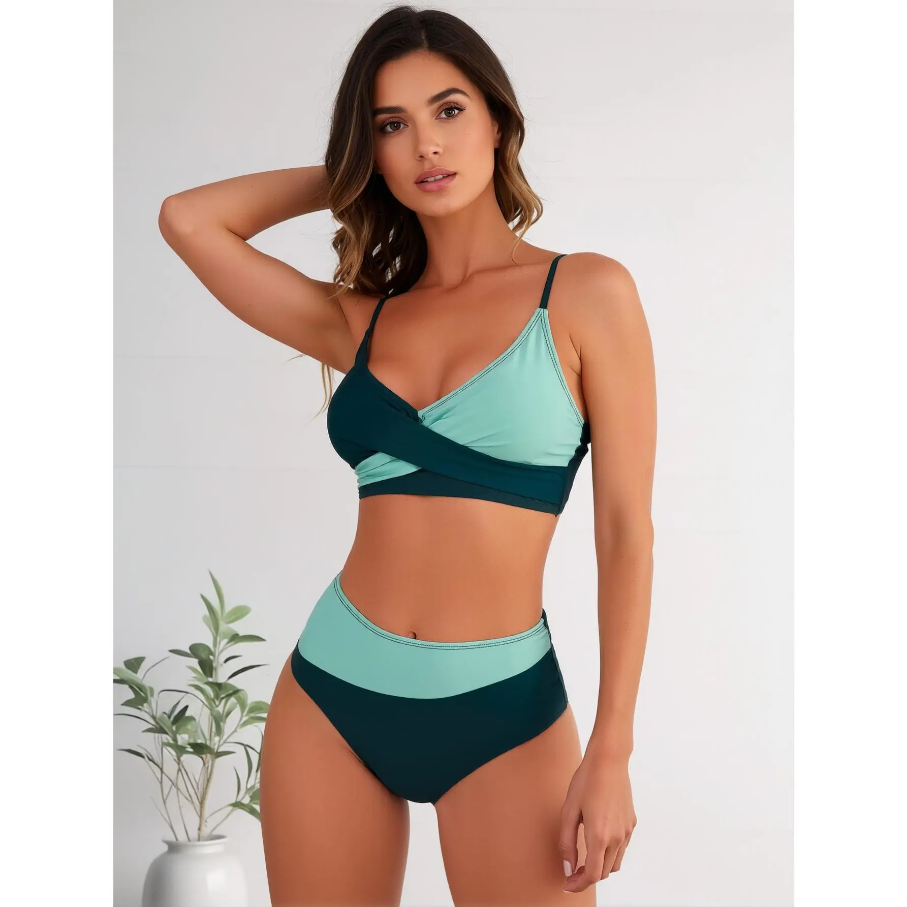 High Waisted Bikini Sets for Women 2026: Tummy Control Two Piece Swimsuit with Twist Front V Neck  , Bathing Suits Summer Beach Holiday Bathing suit