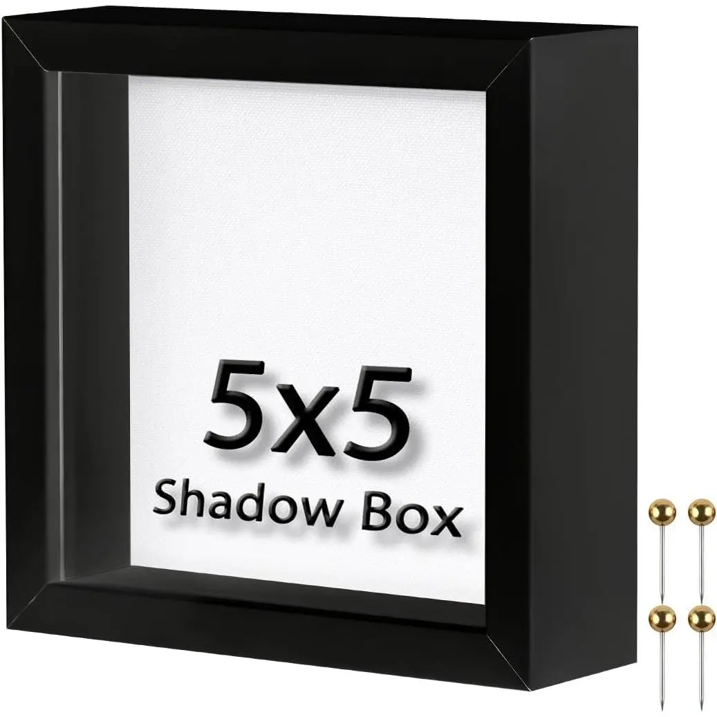 5x5 Small Shadow Box Frame Soft Linen Back & Push Pins Included Polystyrene Glass Memory Display Case for Flowers Tickets & Cherished 3D Items White