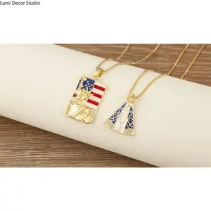18K Gold Plated Copper Square Pendant Necklace Religious Virgin Mary Cross Design Colorful Oil Drop Flag Motif Jewelry Fashion Chain Necklace Adjustable Durable Wear Resistant Lightweight Daily Wear Party Accessory Gift For Women Men Elegant Minimalist St