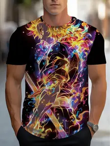 Men's Flame Pillar Hellfire Circle Sword Dance 3D Print T-Shirt 2026 Viral Street Demon Slayer Dark Casual Versatile Slim Fit Muscle Four Seasons Essential Handsome Top
