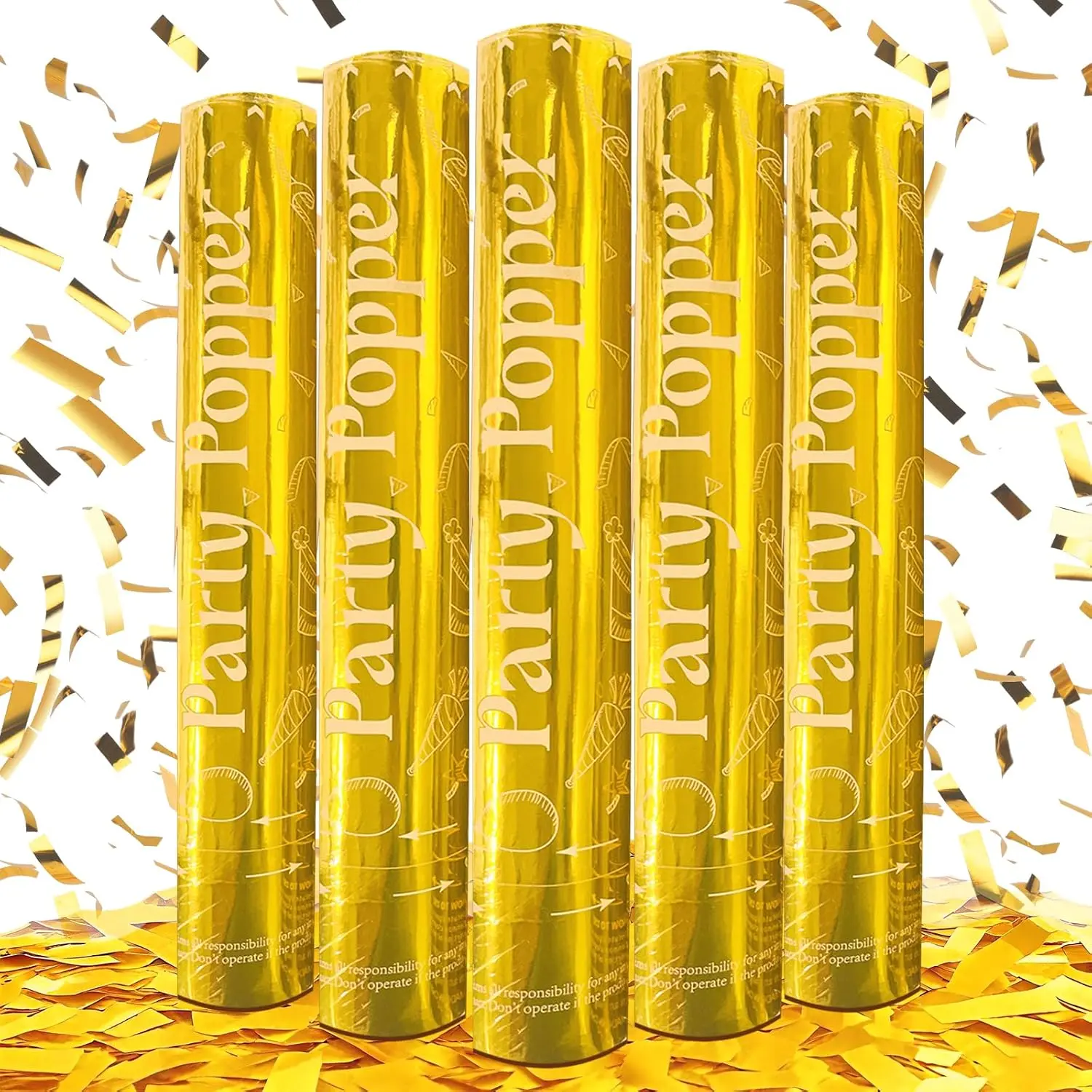 Confetti Cannons  | 5-Pack 12-Inch Party Poppers for  Celebrations: Weddings,Christmas, Anniversaries &